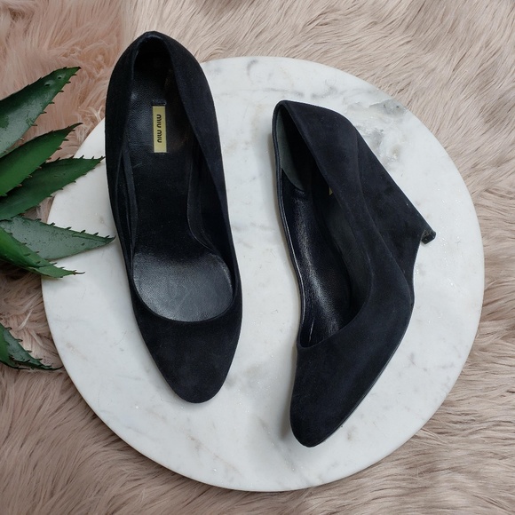 Miu Miu Black Suede Wedges - Picture 2 of 8